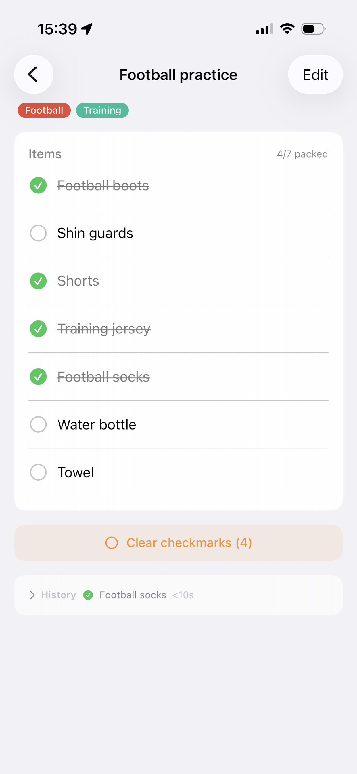 JetPach list detail with checkable items